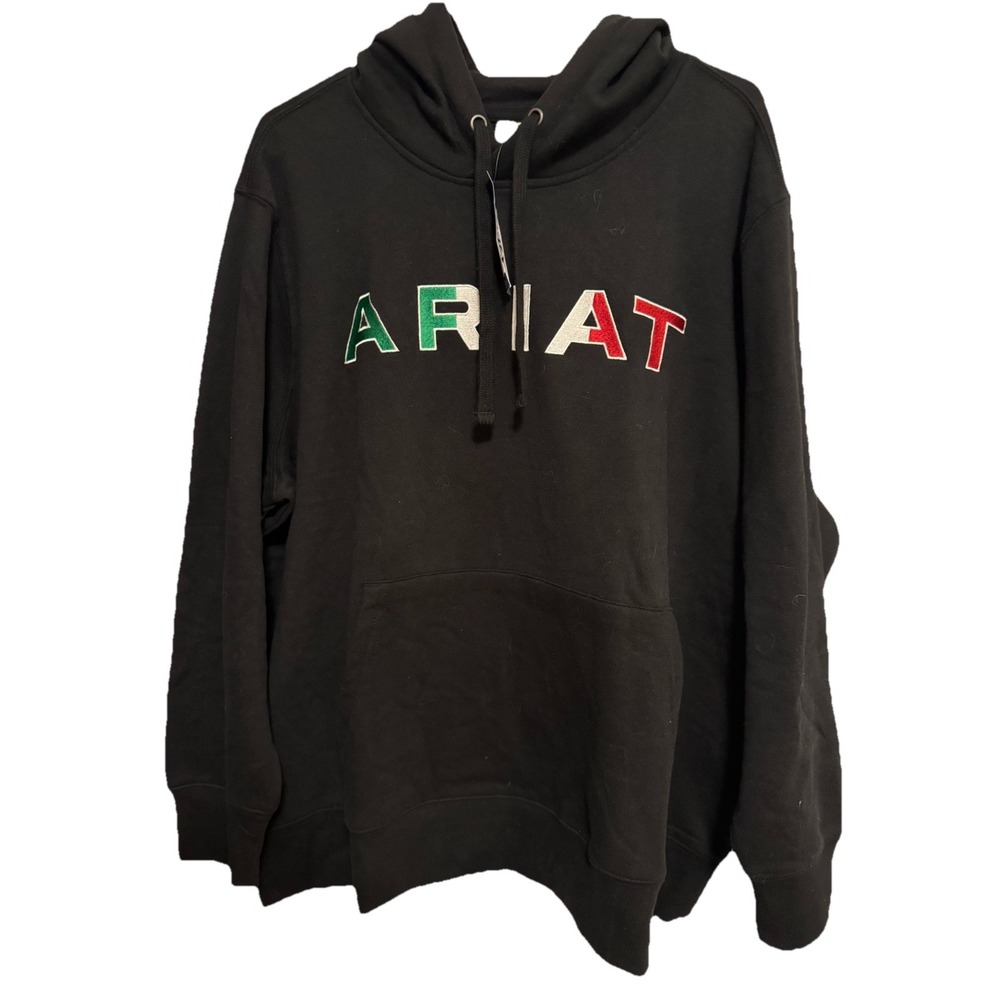 Ariat Sweater Womens 2XL Black Pullover Pocket Logo Pullover‎ Hoodie Sweatshirt